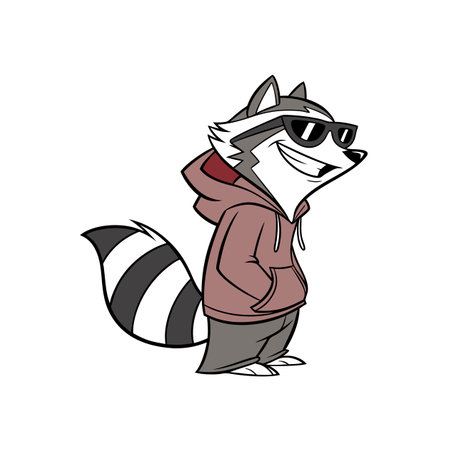Cartoon raccoon character wearing sunglasses and a hoodieのイラスト素材