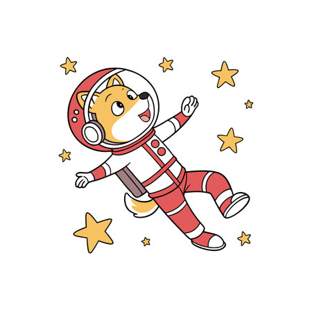 Cartoon Shiba Inu Dog Astronaut Floating Among Starsのイラスト素材
