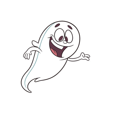 Smiling Cartoon Ghost Character on a White Backgroundのイラスト素材
