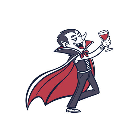 Cartoon vampire holding wine glass in celebration graphic designのイラスト素材