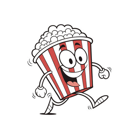 Cartoon popcorn bucket character joyfully running on white backgroundのイラスト素材