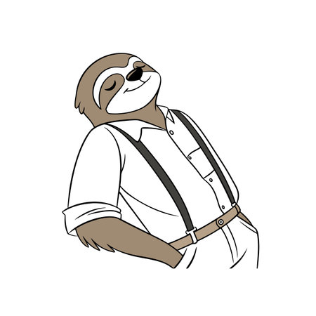 Cartoon sloth wearing suspenders and white shirt isolated on whiteのイラスト素材