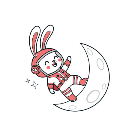 Cute bunny astronaut chilling on the moon illustrationのイラスト素材