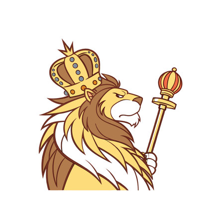 Cartoon Lion King with Crown and Scepter Illustrationのイラスト素材