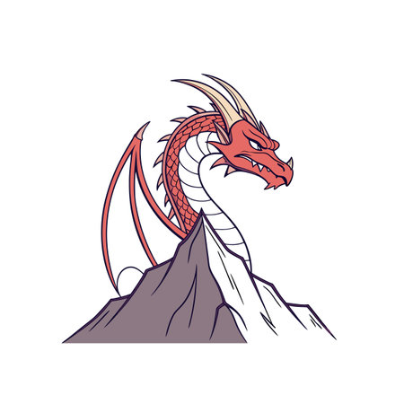 Illustrated dragon atop a mountain with menacing expression vectorのイラスト素材
