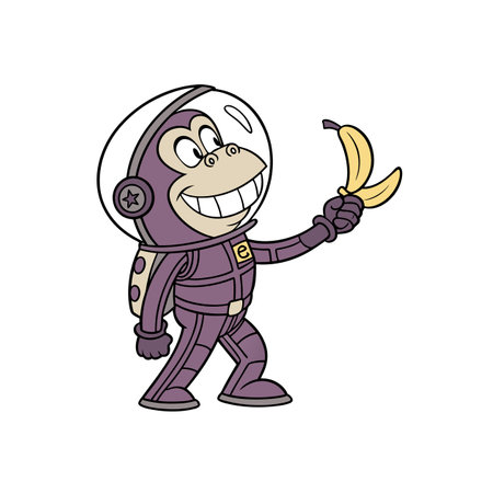 Cartoon monkey astronaut offers banana with a big smileのイラスト素材