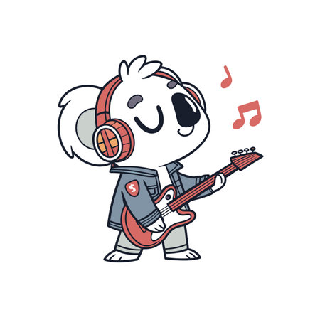 Cool koala rocks out with electric guitar and headphonesのイラスト素材