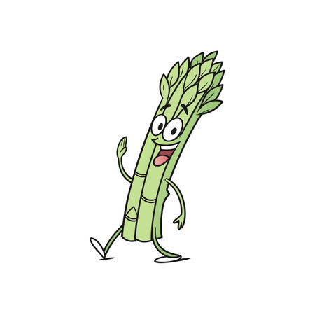 Cartoon Asparagus Character Waving with Friendly Expression on Whiteのイラスト素材
