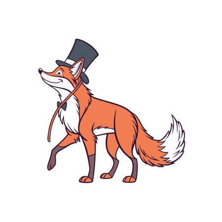 Cartoon fox wearing top hat and bowtie illustrationのイラスト素材