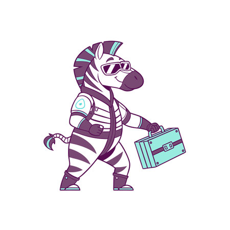 Cartoon zebra businessman character with a briefcase illustration vectorのイラスト素材