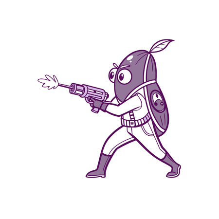 Angry cartoon space bean warrior with ray gun illustrationのイラスト素材