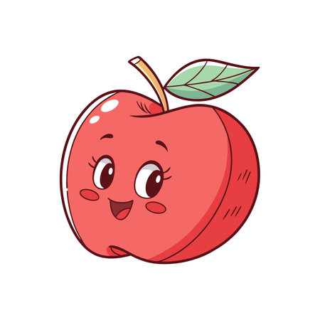Cute cartoon red apple character with happy expressionのイラスト素材