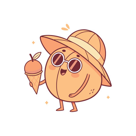 Happy peach with ice cream on white background illustrationのイラスト素材