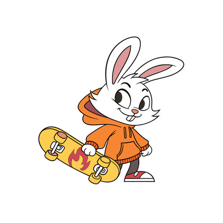 Cartoon bunny holding a skateboard, ready for actionのイラスト素材