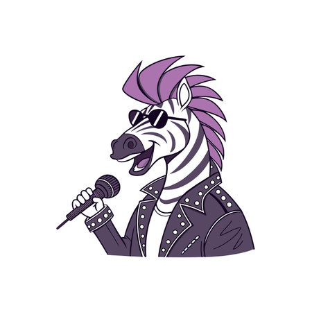 Cartoon zebra punk rocker singing with a microphone imageのイラスト素材