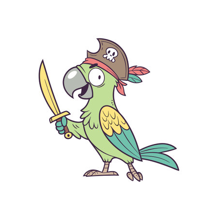 Cartoon parrot pirate with sword vector illustrationのイラスト素材