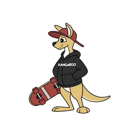 Cartoon kangaroo character with skateboard in urban fashion styleのイラスト素材