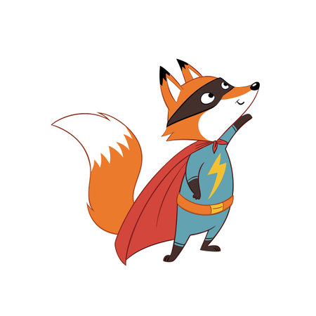 Cartoon fox dressed as a superhero looking upwardsのイラスト素材