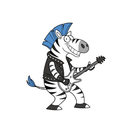 Rock and roll zebra cartoon illustration with electric guitarのイラスト素材