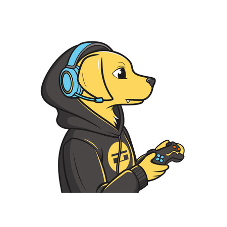 Dog gamer in hoodie with headset holding controllerのイラスト素材