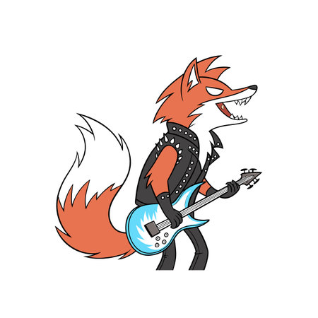 Rock and roll fox guitarist in studded leather jacketのイラスト素材