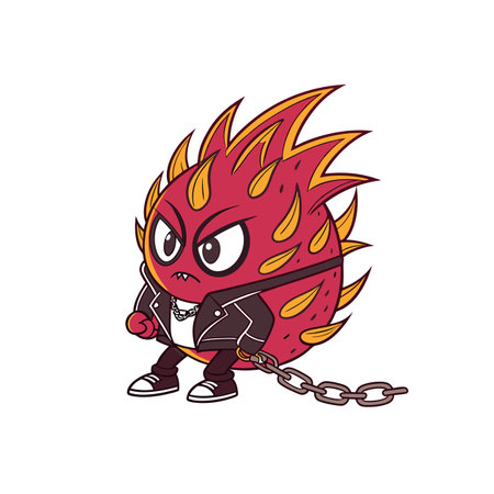 Angry cartoon dragon fruit punk character wearing leather jacketのイラスト素材