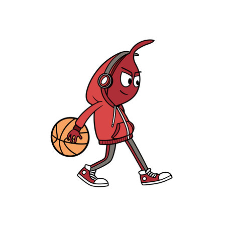 Red bean character walking and dribbling a basketball illustrationのイラスト素材