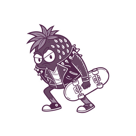 Punk Strawberry Skateboarder Cartoon Character with Attitude Illustrationのイラスト素材