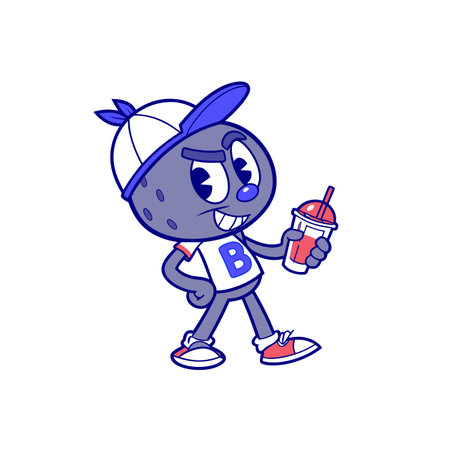 Cartoon character with drink posing with confident expressionのイラスト素材