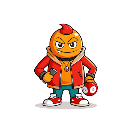 Cartoon character in red jacket with billiard ball weaponのイラスト素材