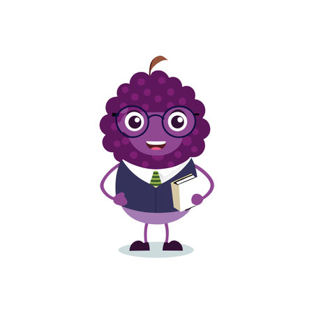 Cartoon mulberry character with glasses and a book illustrationのイラスト素材