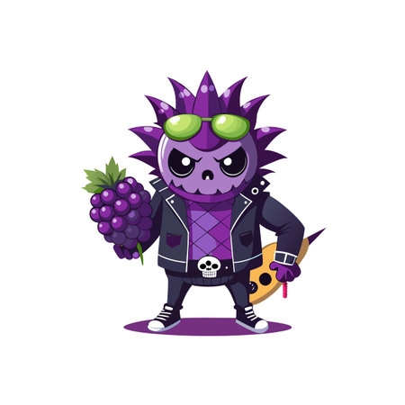 Punk grape monster holding grapes in casual fashion cartoonのイラスト素材
