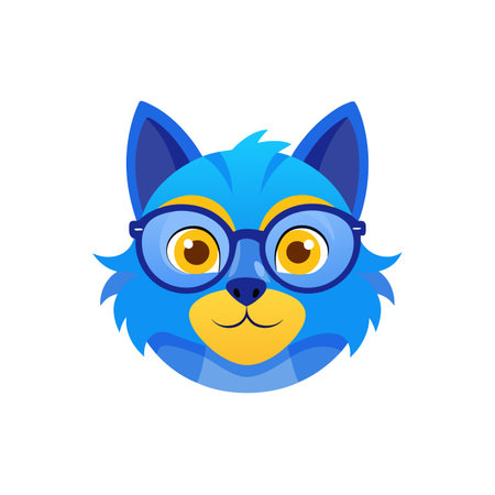Blue cat head with glasses in a flat styleのイラスト素材