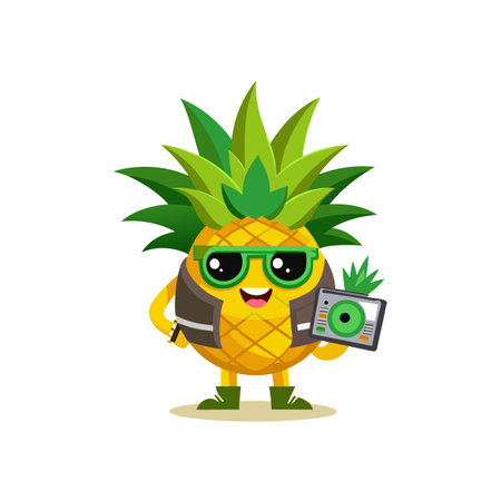 Cool pineapple character with sunglasses holding a music playerのイラスト素材