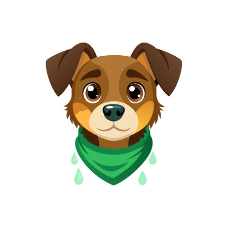 Cartoon dog with big eyes and green bandanaのイラスト素材