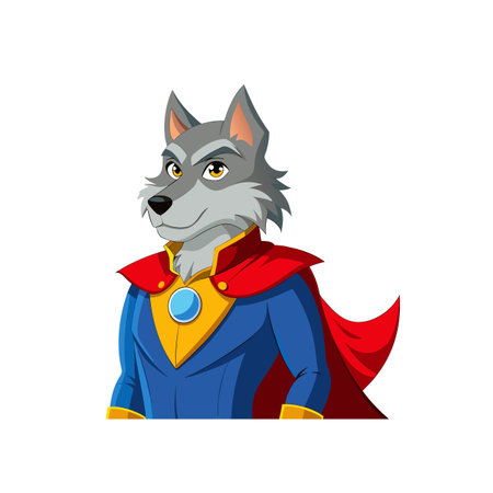 Cartoon wolf superhero character in blue and red suitのイラスト素材