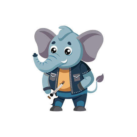 Elephant cartoon musician wearing a rock and roll outfitのイラスト素材