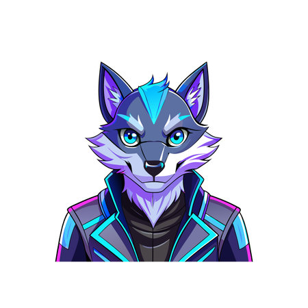 Stylized wolf character avatar with futuristic clothing design elementのイラスト素材