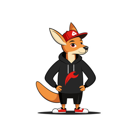 Cartoon Kangaroo Mascot Character Wearing Modern Streetwear Apparelのイラスト素材