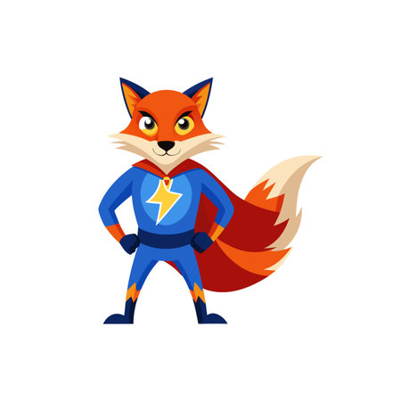 Fox superhero cartoon character wearing a cape, isolated imageのイラスト素材