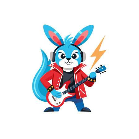 Rockstar bunny with electric guitar and lightning bolt effectのイラスト素材