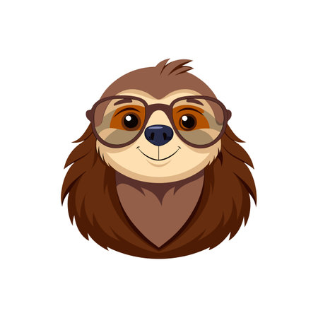 Cute cartoon sloth face with glasses against white backgroundのイラスト素材