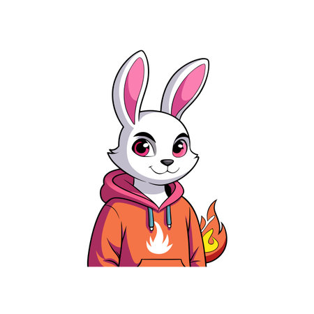 Stylish cartoon rabbit character in a hoodie with flamesのイラスト素材