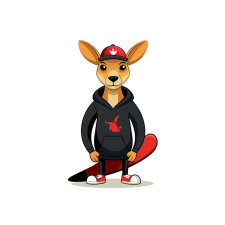 Cool Kangaroo Skateboarder Cartoon Character in Urban Styleのイラスト素材