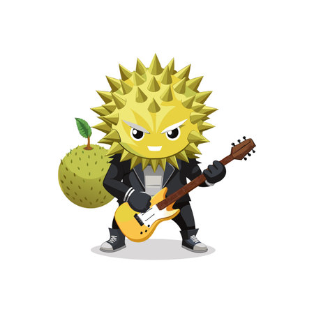 Durian rock star playing guitar against a white backgroundのイラスト素材
