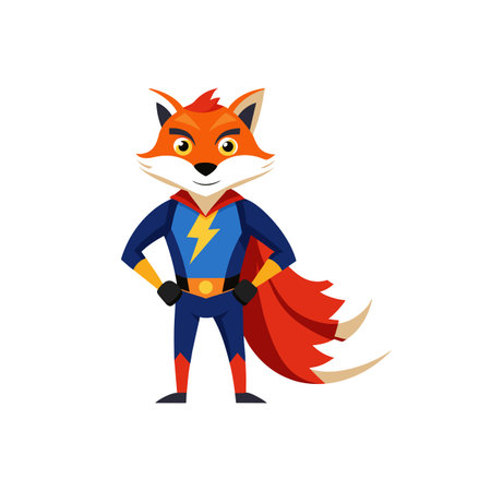 Cartoon Superhero Fox Character with Cape Standing Proudlyのイラスト素材