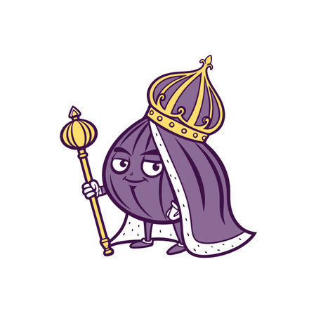 Cartoon king fig character with crown and sceptreのイラスト素材