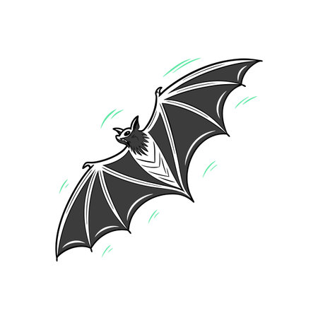 Stylized illustration of a flying bat with teal accentsのイラスト素材