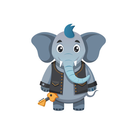 Cartoon punk elephant with guitar vector illustration isolatedのイラスト素材