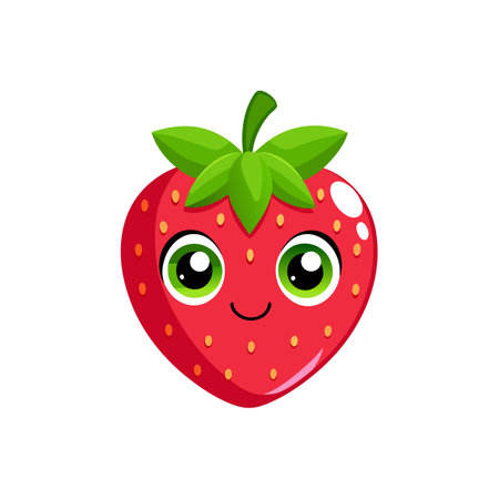 Cheerful strawberry cartoon character with big eyes and smileのイラスト素材